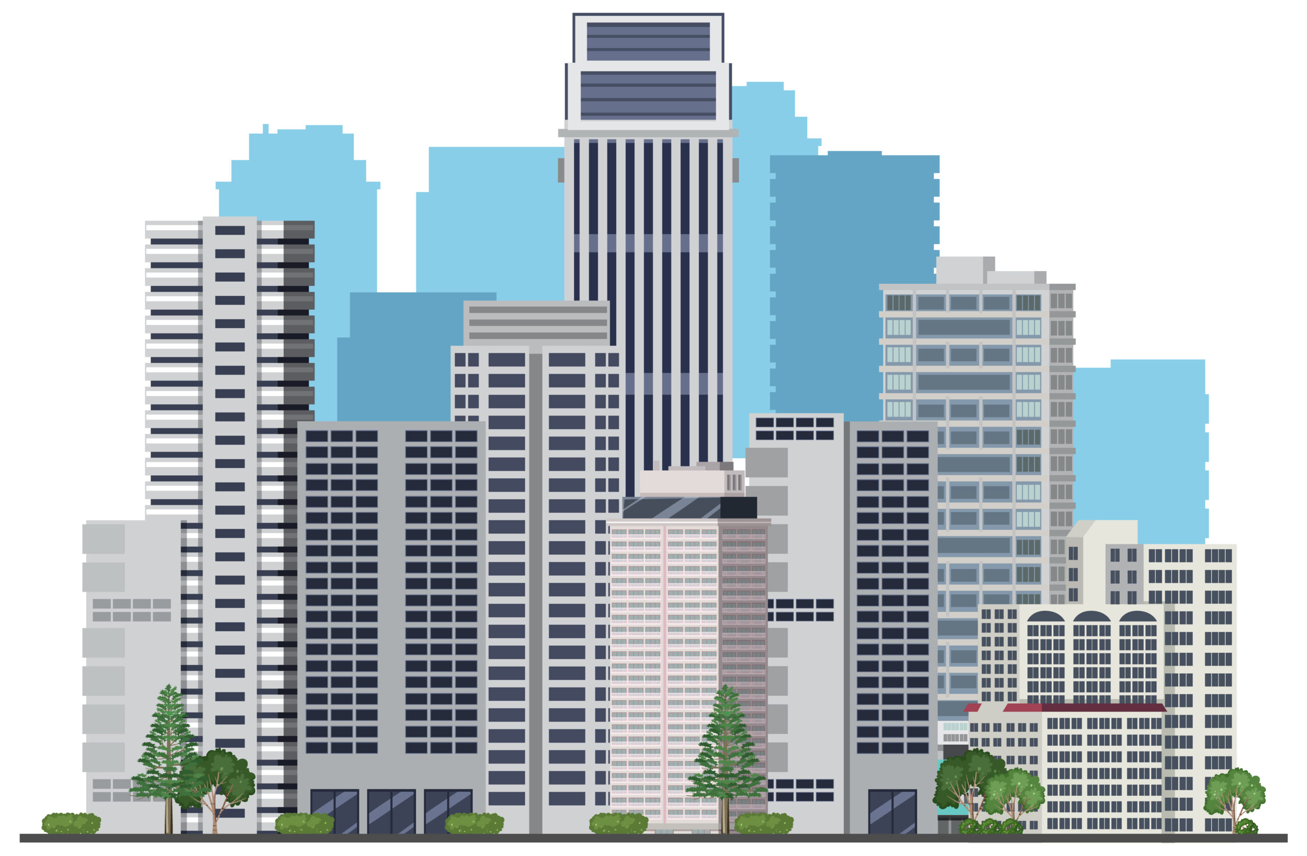 Urban landscape with high skyscrapers illustration
